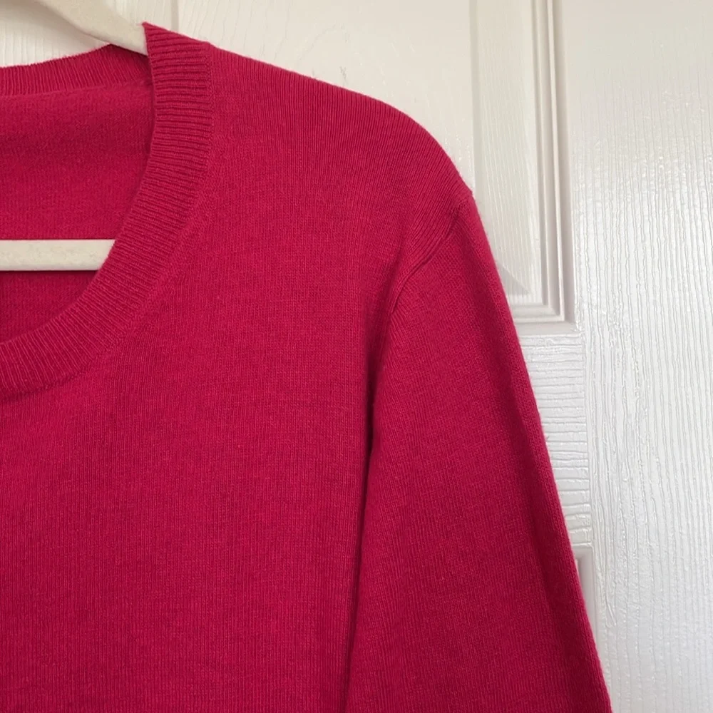 NWT J. Crew Teddie Sweater Cotton-Wool Magenta Scoop-Neck Longsleeve Women's 3X - Picture 4 of 9